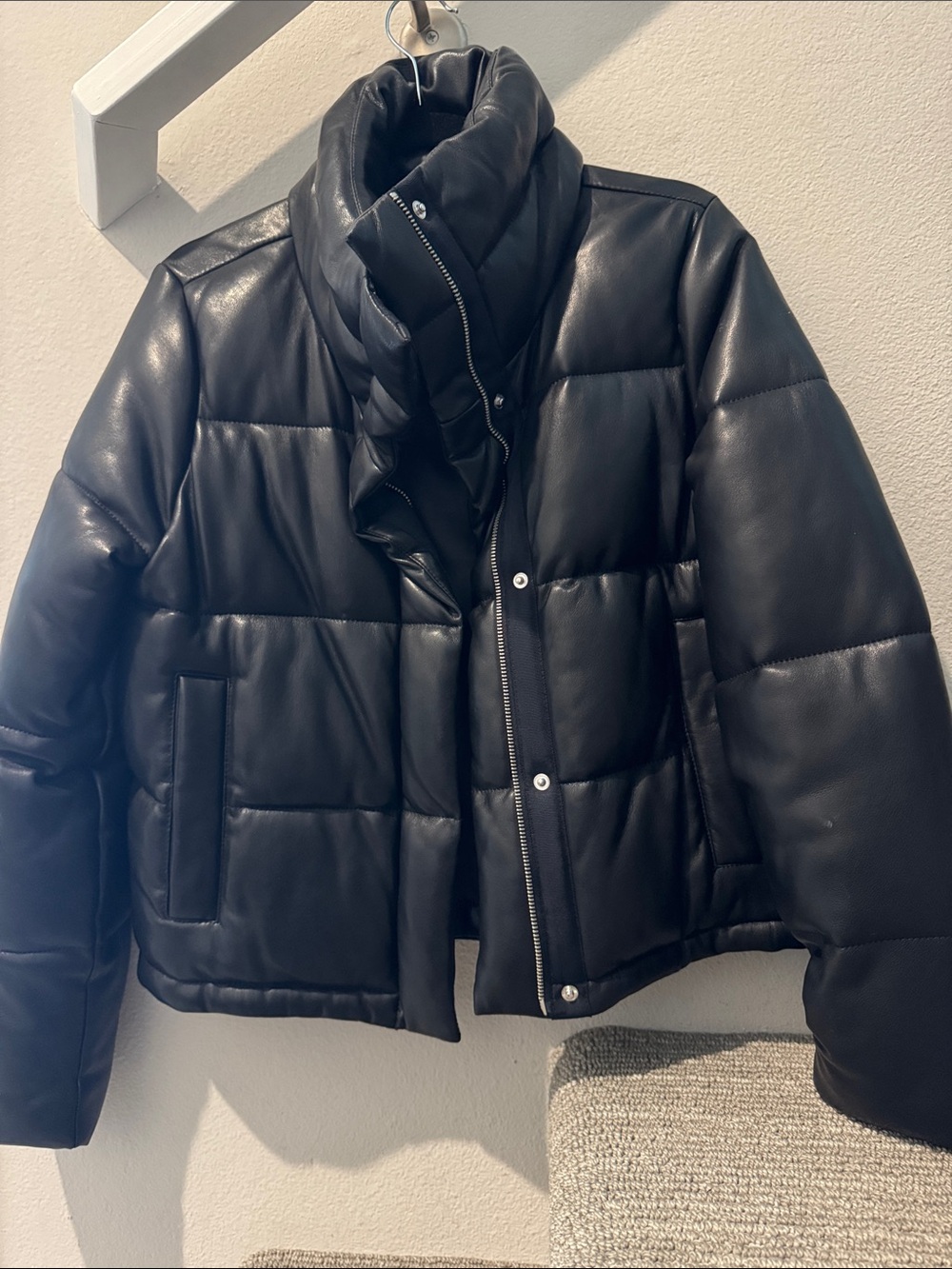 Abercrombie & Fitch Black Faux-Leather Puffer Jacket